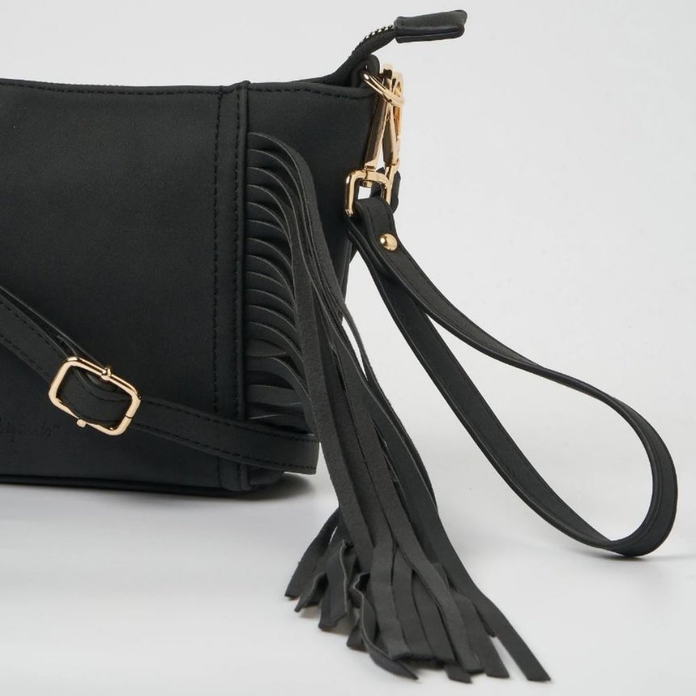 URBAN ORIGINALS Fringe Baby leather-suede women's crossbody bag + Dust bag BLACK - Picture 3 of 8